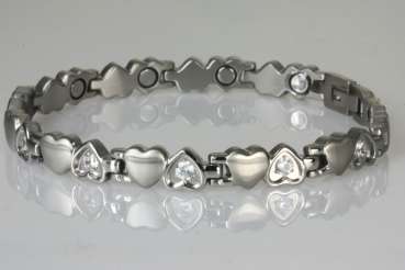Magnetschmuck Damenarmband "Herzen" im Stil Silber mit Zirkonia-Steinen