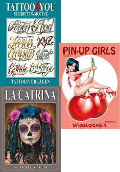 Tattoo-Vorlagen - 3er Pack Nr. 2 zum Super Sparpreis - Pin-Up, Schriften und La Catrina