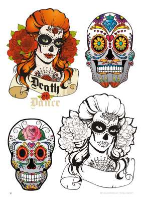 Tattoo-Vorlagen - 3er Pack Nr. 2 zum Super Sparpreis - Pin-Up, Schriften und La Catrina